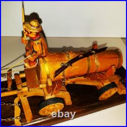 MCM Folk Art Sculpture in Wood Found Objects Oktoberfest Anri Style Horses Wagon