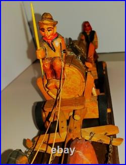 MCM Folk Art Sculpture in Wood Found Objects Oktoberfest Anri Style Horses Wagon