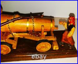 MCM Folk Art Sculpture in Wood Found Objects Oktoberfest Anri Style Horses Wagon