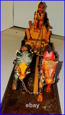 MCM Folk Art Sculpture in Wood Found Objects Oktoberfest Anri Style Horses Wagon