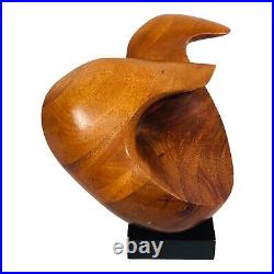 MCM Modernist Wave Wooden Sculpture Wood Abstract Carving Vintage Base Offset