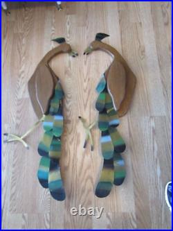 MCM Wall Art Oak Wood & Metal Peacocks 2 1Handcrafted Masketeers style 34L 1960