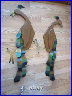 MCM Wall Art Oak Wood & Metal Peacocks 2 1Handcrafted Masketeers style 34L 1960