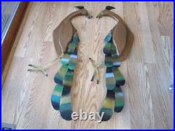 MCM Wall Art Oak Wood & Metal Peacocks 2 1Handcrafted Masketeers style 34L 1960 MCM Wall Art Oak Wood & Metal Peacocks 2 1Handcrafted Masketeers style 34L 1960