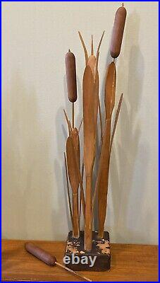 MCM Wood Cattail Carved Sculpture Signed Alajos Acs Chicago 31 Read Descp