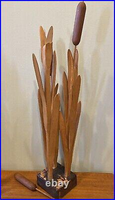 MCM Wood Cattail Carved Sculpture Signed Alajos Acs Chicago 31 Read Descp