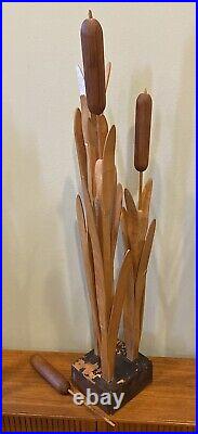 MCM Wood Cattail Carved Sculpture Signed Alajos Acs Chicago 31 Read Descp