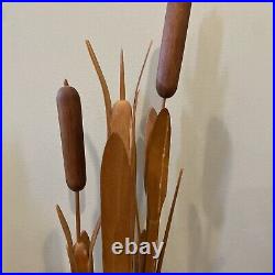 MCM Wood Cattail Carved Sculpture Signed Alajos Acs Chicago 31 Read Descp