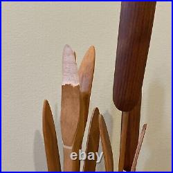 MCM Wood Cattail Carved Sculpture Signed Alajos Acs Chicago 31 Read Descp