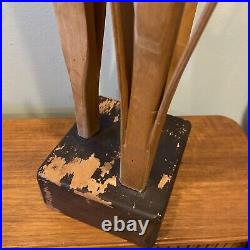 MCM Wood Cattail Carved Sculpture Signed Alajos Acs Chicago 31 Read Descp