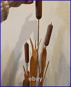 MCM Wood Cattail Carved Sculpture Signed Alajos Acs Chicago 31 Read Descp