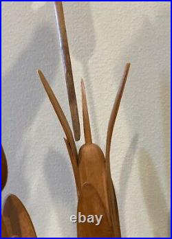 MCM Wood Cattail Carved Sculpture Signed Alajos Acs Chicago 31 Read Descp