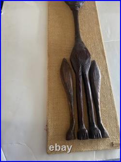 MCM Wooden Siamese Cat Artisan Wall Hanging Hand Carved Signed Burlap Bavkground