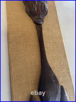 MCM Wooden Siamese Cat Artisan Wall Hanging Hand Carved Signed Burlap Bavkground