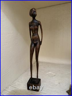 MID CENTURY WOOD SCULPTURE FEMALE MODEL Women WOMAN MODERNIST SIGNED MYSTERY