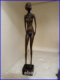 MID CENTURY WOOD SCULPTURE FEMALE MODEL Women WOMAN MODERNIST SIGNED MYSTERY