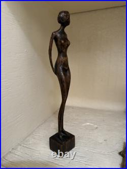 MID CENTURY WOOD SCULPTURE FEMALE MODEL Women WOMAN MODERNIST SIGNED MYSTERY