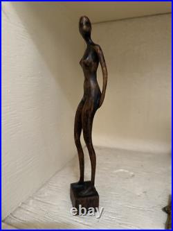 MID CENTURY WOOD SCULPTURE FEMALE MODEL Women WOMAN MODERNIST SIGNED MYSTERY
