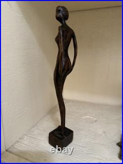 MID CENTURY WOOD SCULPTURE FEMALE MODEL Women WOMAN MODERNIST SIGNED MYSTERY