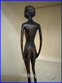 MID CENTURY WOOD SCULPTURE FEMALE MODEL Women WOMAN MODERNIST SIGNED MYSTERY