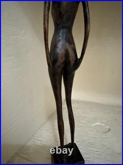 MID CENTURY WOOD SCULPTURE FEMALE MODEL Women WOMAN MODERNIST SIGNED MYSTERY