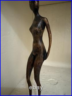 MID CENTURY WOOD SCULPTURE FEMALE MODEL Women WOMAN MODERNIST SIGNED MYSTERY