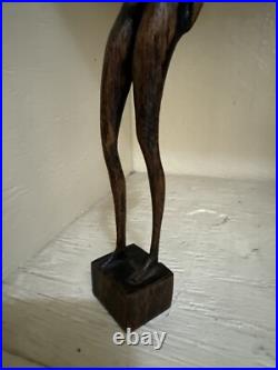 MID CENTURY WOOD SCULPTURE FEMALE MODEL Women WOMAN MODERNIST SIGNED MYSTERY