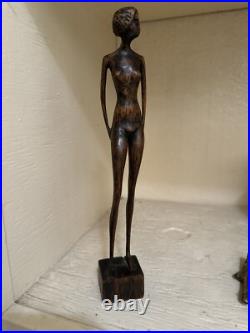MID CENTURY WOOD SCULPTURE FEMALE MODEL Women WOMAN MODERNIST SIGNED MYSTERY