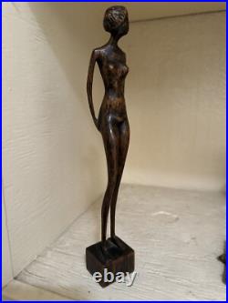MID CENTURY WOOD SCULPTURE FEMALE MODEL Women WOMAN MODERNIST SIGNED MYSTERY