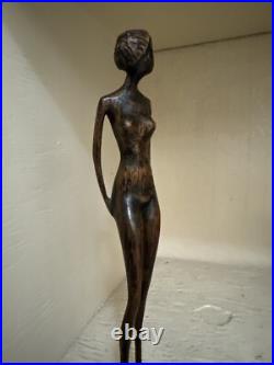 MID CENTURY WOOD SCULPTURE FEMALE MODEL Women WOMAN MODERNIST SIGNED MYSTERY