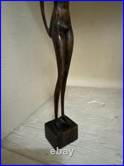 MID CENTURY WOOD SCULPTURE FEMALE MODEL Women WOMAN MODERNIST SIGNED MYSTERY