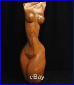 MID Century Modernism Nude Wood Carving Female Statute Sculpture