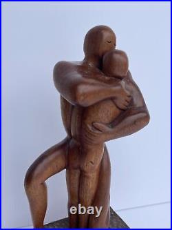 MID Century Sculpture Vintage Wood Carving Modernism Signed R 1960's Embrace