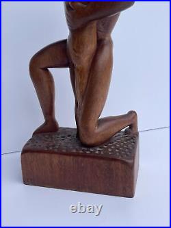 MID Century Sculpture Vintage Wood Carving Modernism Signed R 1960's Embrace