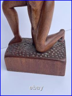 MID Century Sculpture Vintage Wood Carving Modernism Signed R 1960's Embrace