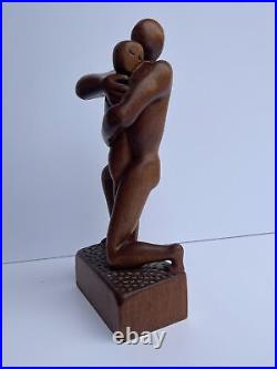 MID Century Sculpture Vintage Wood Carving Modernism Signed R 1960's Embrace