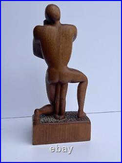 MID Century Sculpture Vintage Wood Carving Modernism Signed R 1960's Embrace