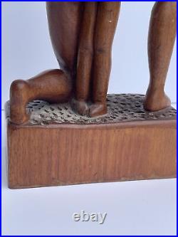 MID Century Sculpture Vintage Wood Carving Modernism Signed R 1960's Embrace