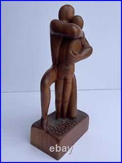 MID Century Sculpture Vintage Wood Carving Modernism Signed R 1960's Embrace