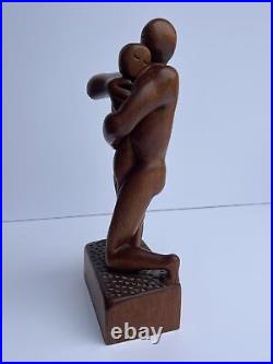 MID Century Sculpture Vintage Wood Carving Modernism Signed R 1960's Embrace