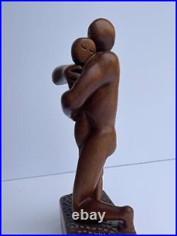 MID Century Sculpture Vintage Wood Carving Modernism Signed R 1960's Embrace