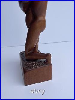 MID Century Sculpture Vintage Wood Carving Modernism Signed R 1960's Embrace