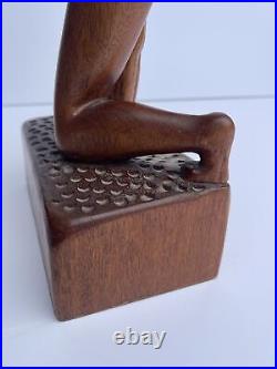 MID Century Sculpture Vintage Wood Carving Modernism Signed R 1960's Embrace