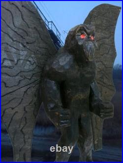 MOTHMAN -my 1 foot tall hand carved &signed wood figure