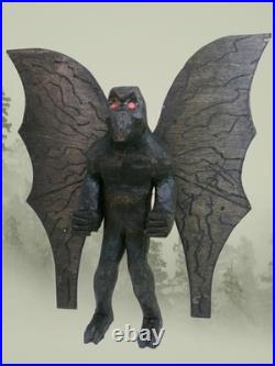 MOTHMAN -my 1 foot tall hand carved &signed wood figure