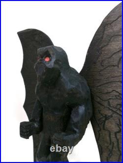MOTHMAN -my 1 foot tall hand carved &signed wood figure