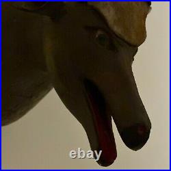 Magnificent & Unusual Folk Art Wood Sculpture of Deer Head With Real Antlers