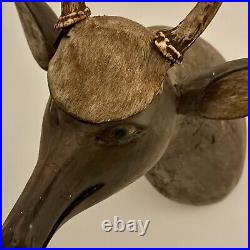 Magnificent & Unusual Folk Art Wood Sculpture of Deer Head With Real Antlers