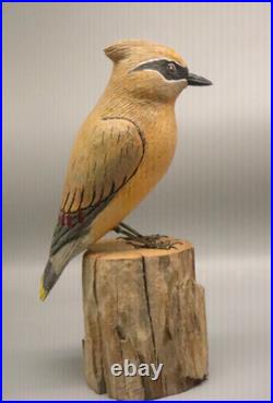 Maine Folk Art Bird Wood Carving Roland LaVallee Cedar Waxwing Signed Piece