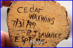Maine Folk Art Bird Wood Carving Roland LaVallee Cedar Waxwing Signed Piece